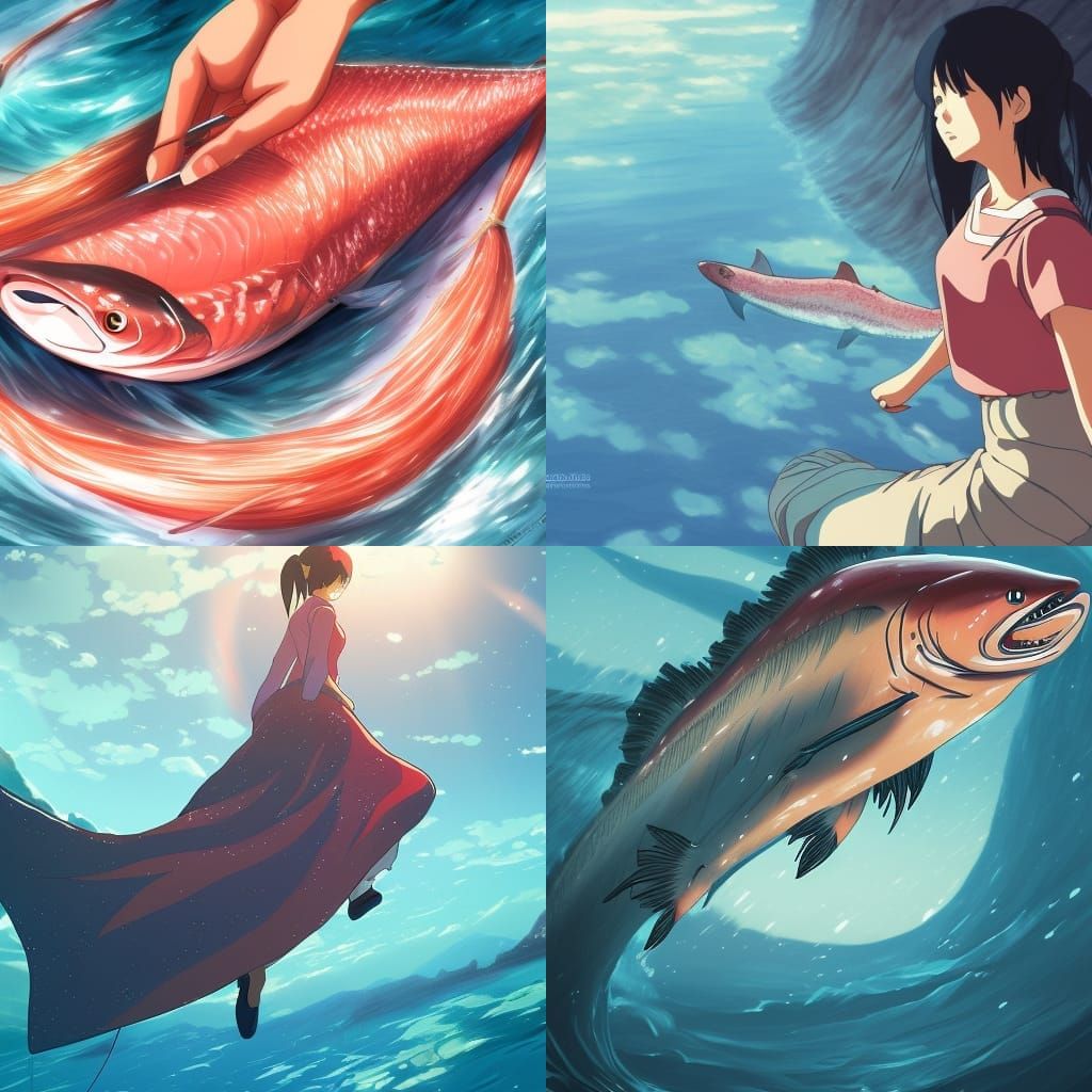 Lady hungry salmon skin