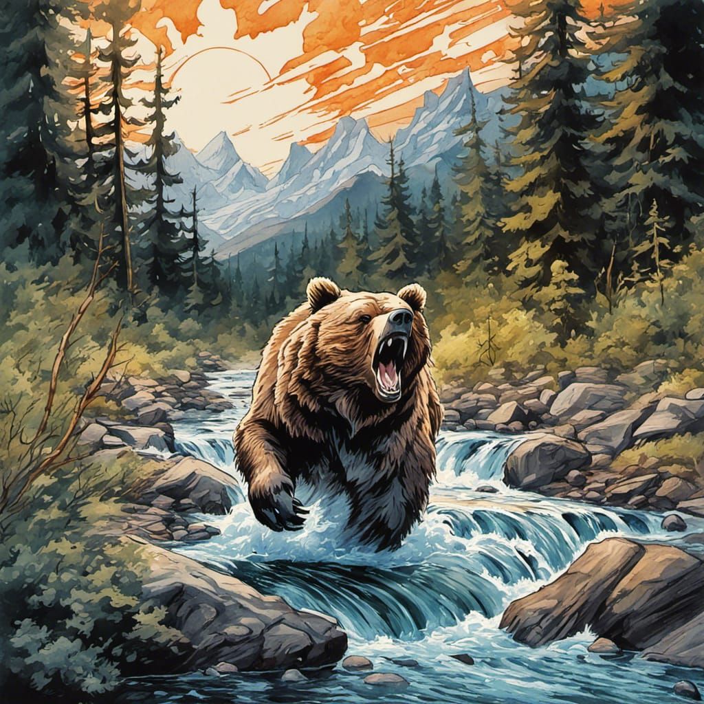 Grizzly In Water - Ai Generated Artwork - Nightcafe Creator