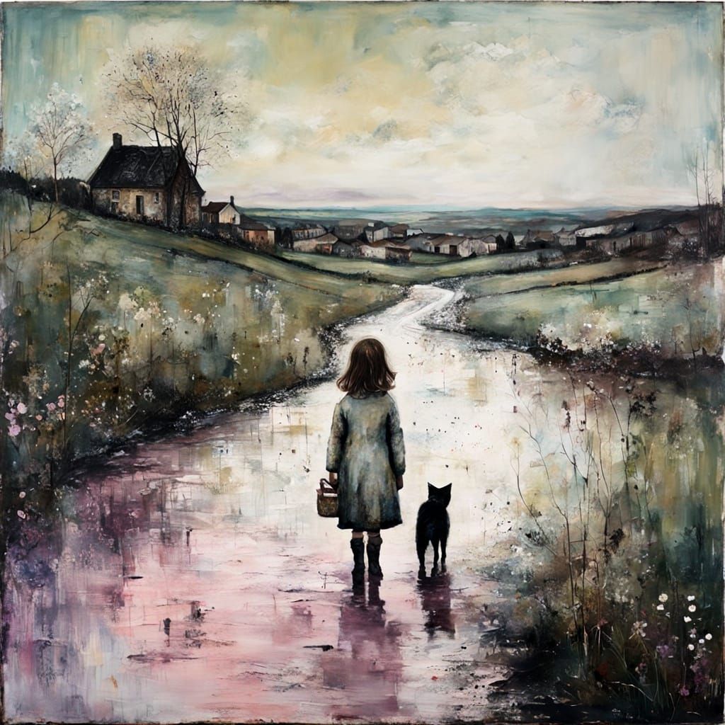 Walking home from school   by @AIUrbanTemple