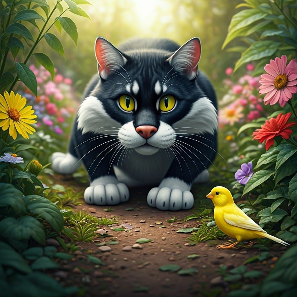 Sylvester cat as a real cat with real tweety bird  by @Melissa Fischer