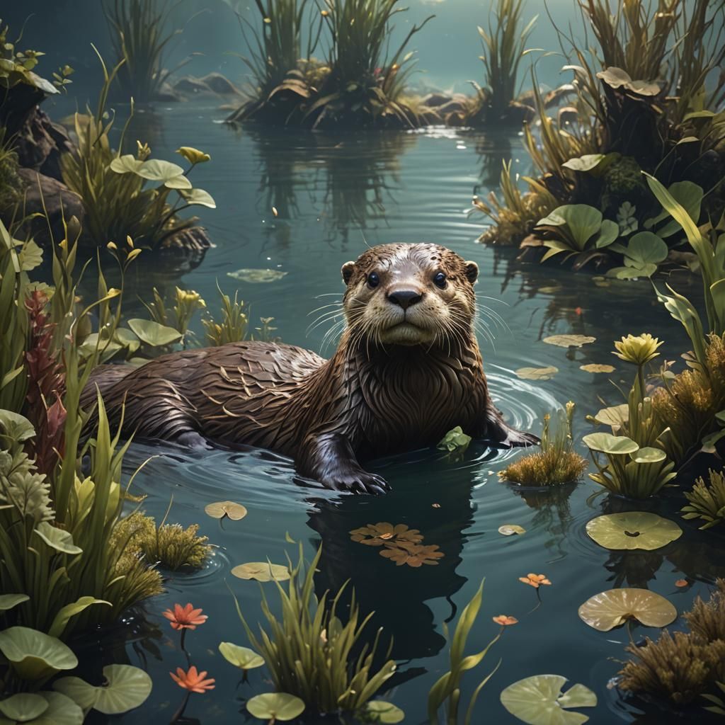 Otter swimming in water  by @Debbie