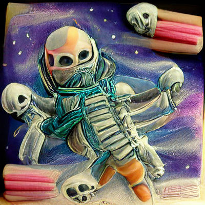 Scary skeleton astronaut in space pastels