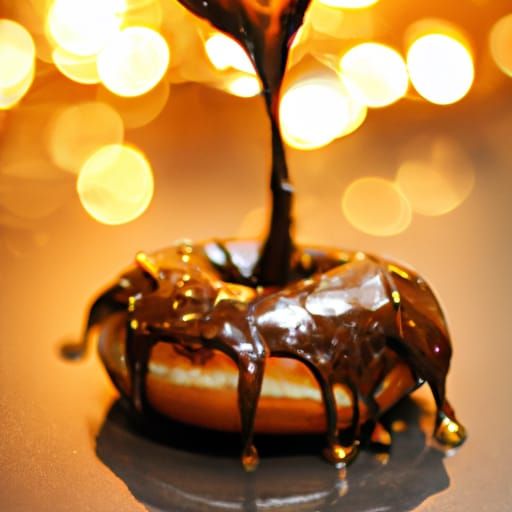 Molten gold pouring over chocolate donut