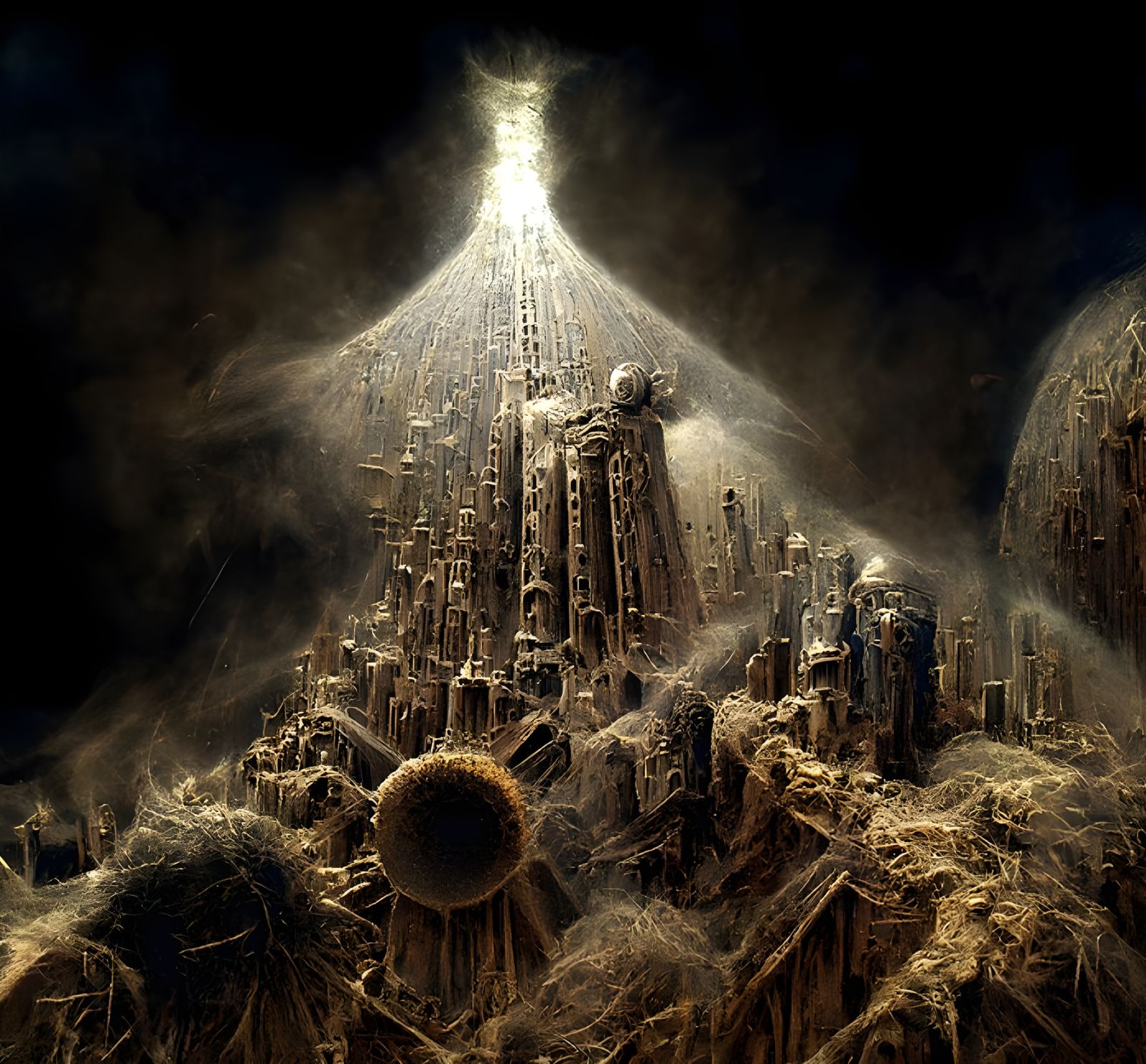 Detailed Beksinski Prophet in Epic Metropolis
