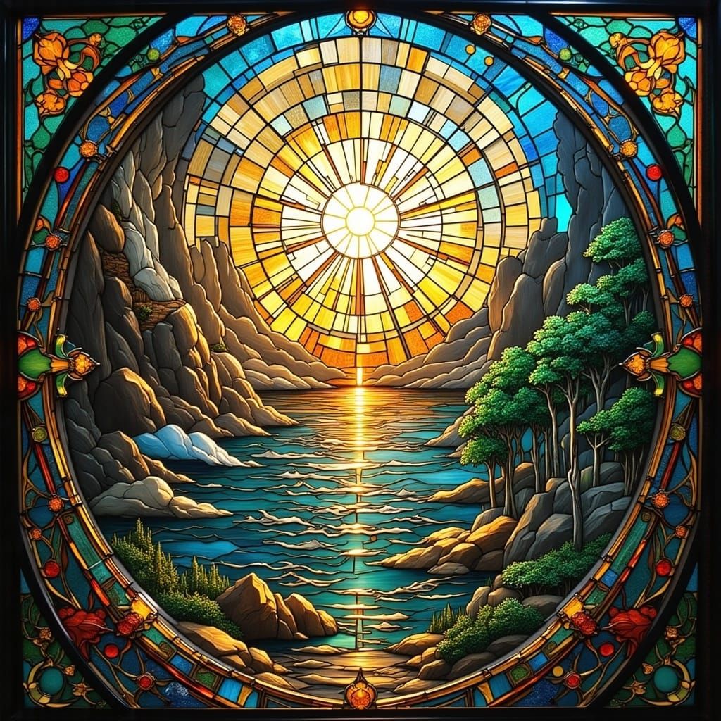  <lora:Stained Glass Flux:1.0> The beginning of the world