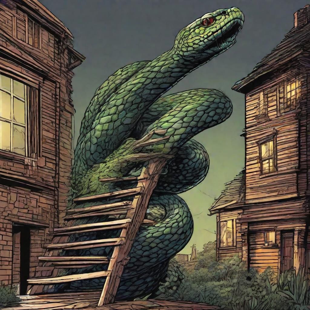 a-cartoon-of-a-snake-climbing-a-ladder-ai-generated-artwork