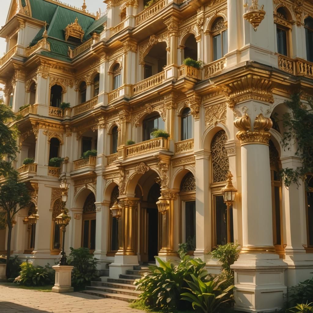 Golden Palace in a Sunny Garden