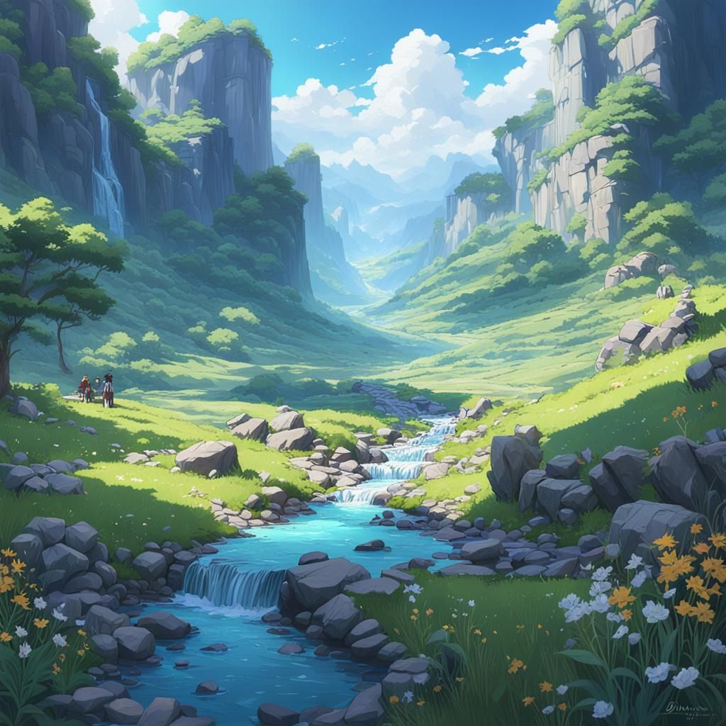 Hidden Gems in the valley By artist "anime", 3d anime art, inspired by