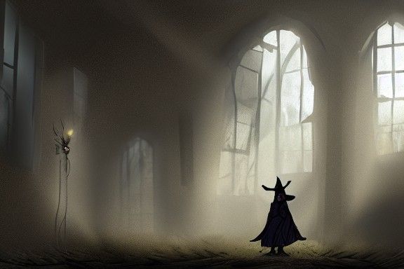 Witch in a dark hall 8k resolution concept art