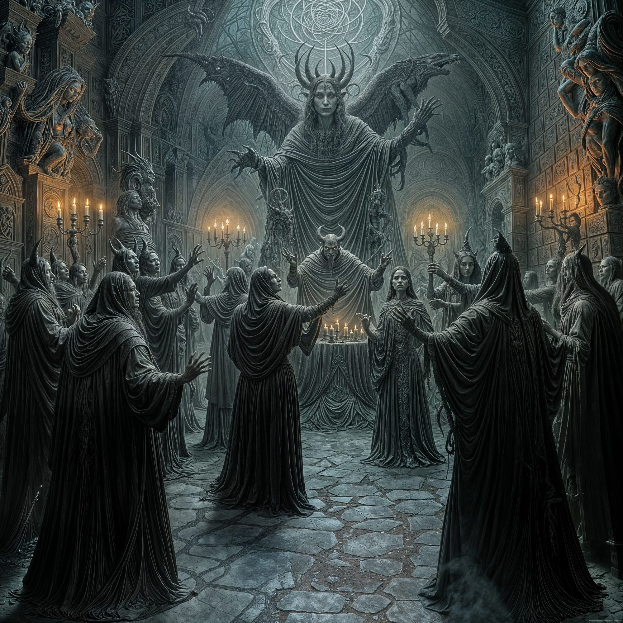 The air is thick with the scent of incense and decay, and the only light comes from a single, flickering candle. Twisted shadows dance acros...