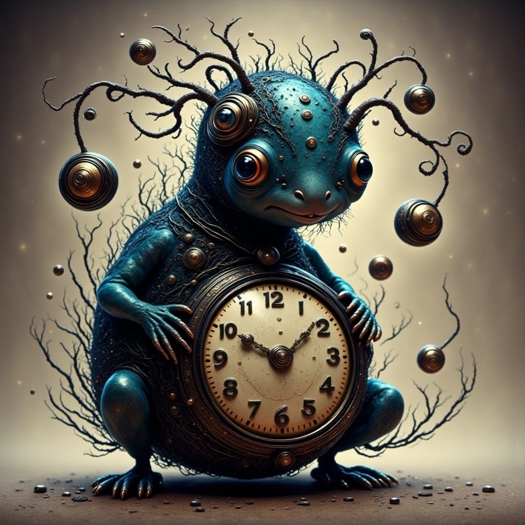 <lora:CY-BUGS:1.0> Cute creature holding a clock 
