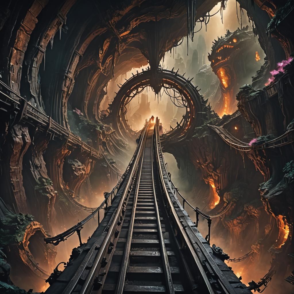 rollercoaster on rails through heaart of giant twists and turns 360º   by @Alexandre Branco