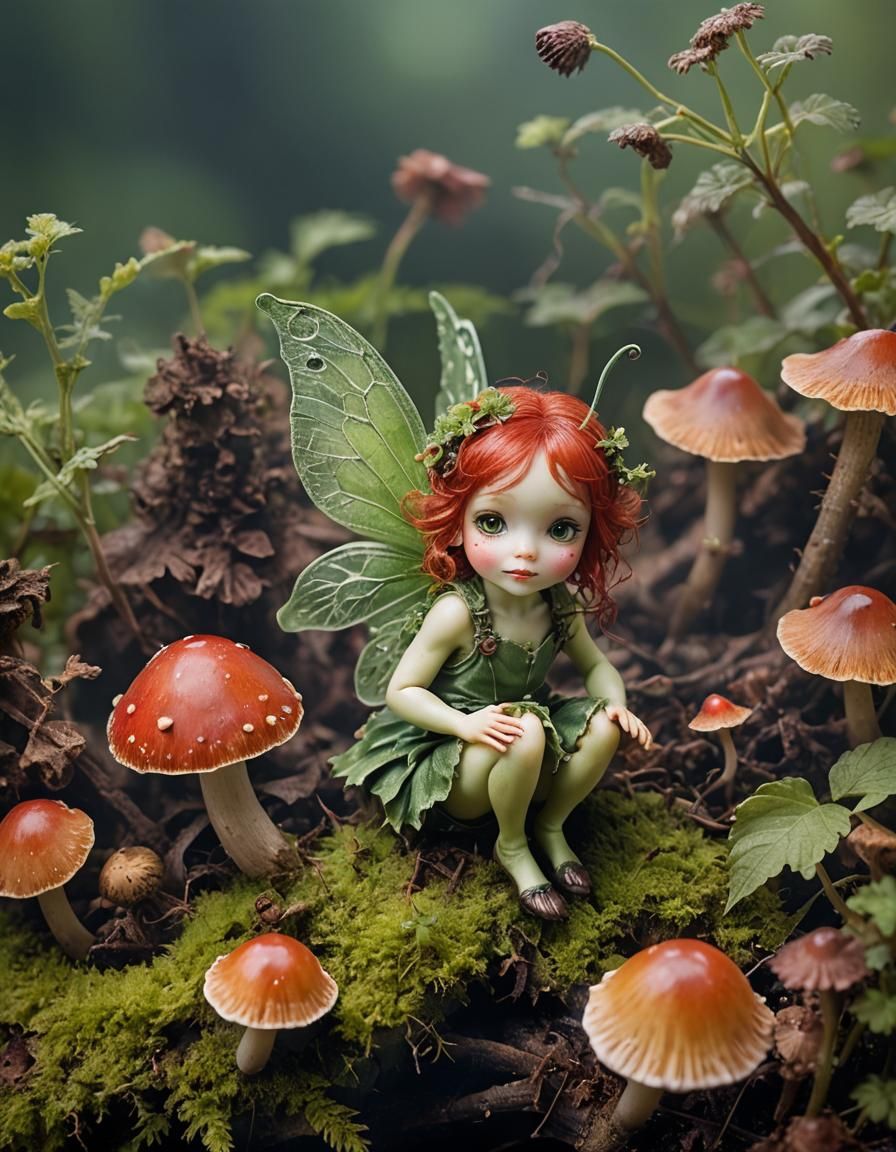 Tiny Faery In A Mushroom Garden 1