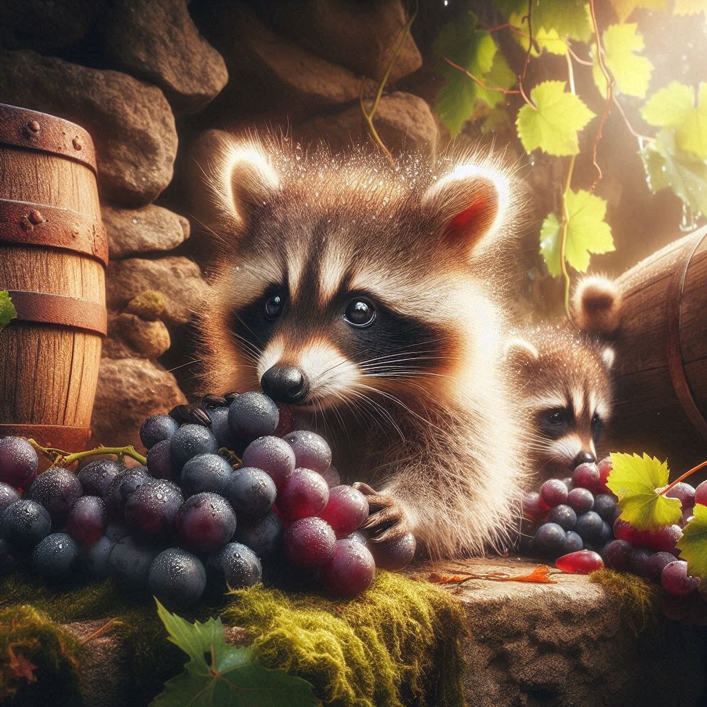Raccoon with grapes