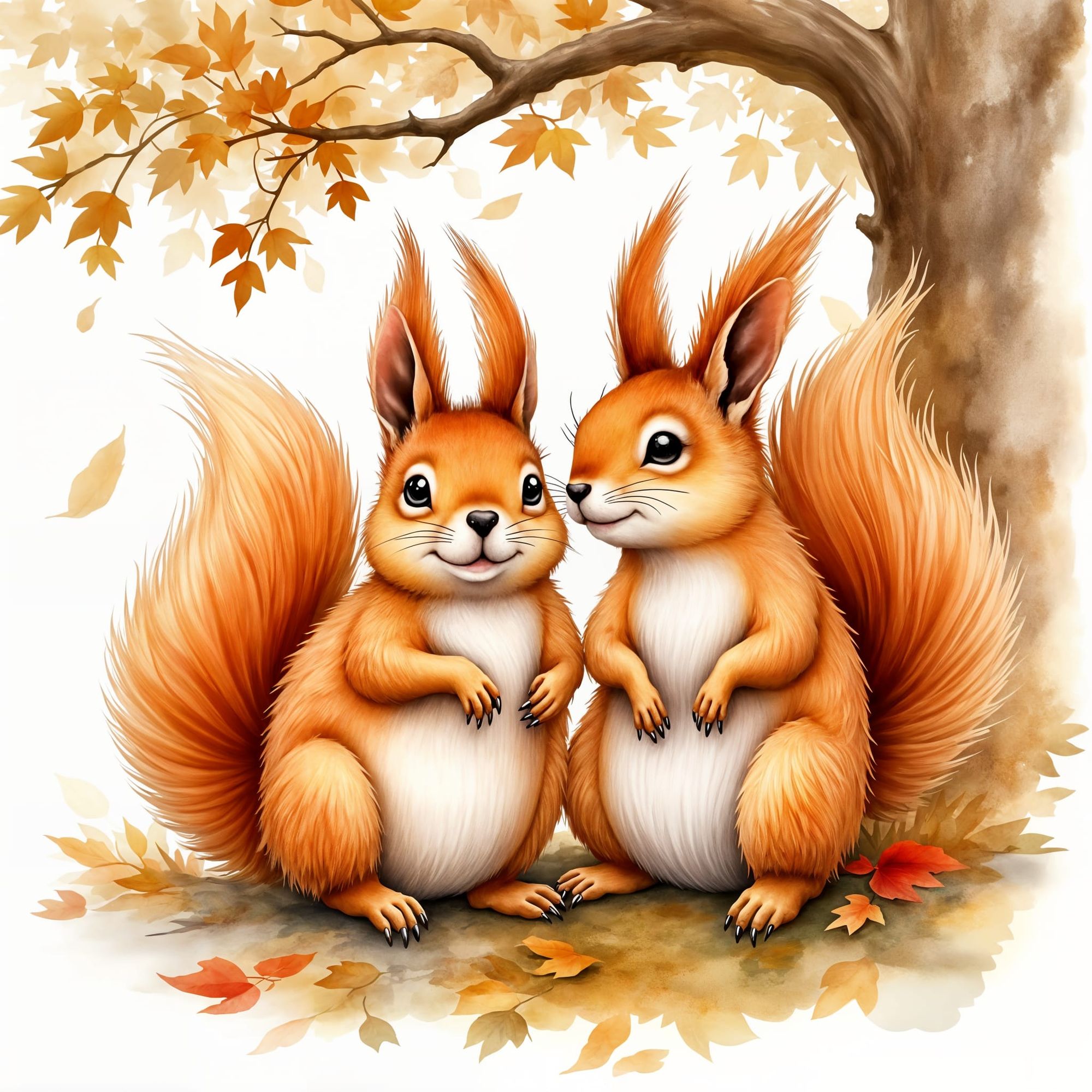 A pair of easy going squirrels sitting under a tree enjoying their day