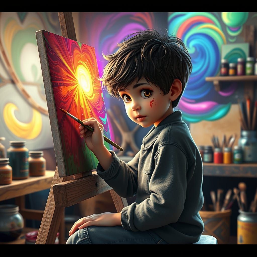 Young Artist Lost in Whimsical World of Color