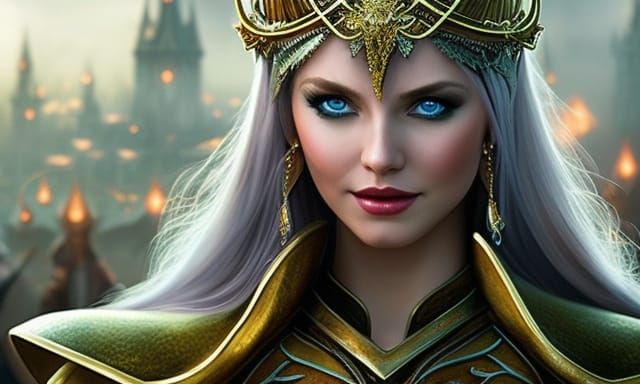 Elf princess, smiling, long pointed ears, ultra detailed dar...