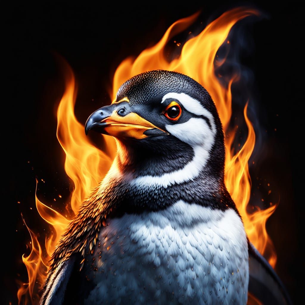 a penguin made of fire (2LIKES)  by @Birdmaster