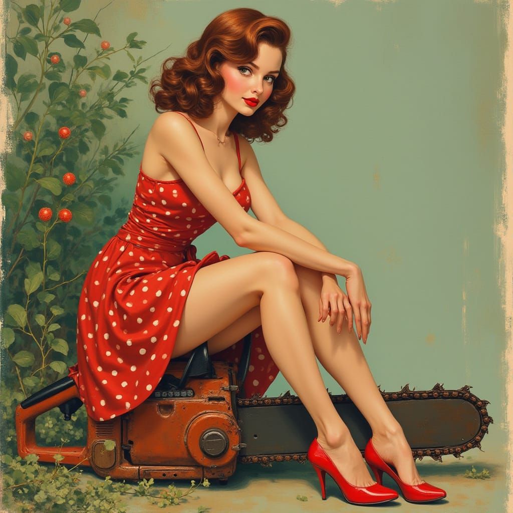 Young Pinup with Chainsaw