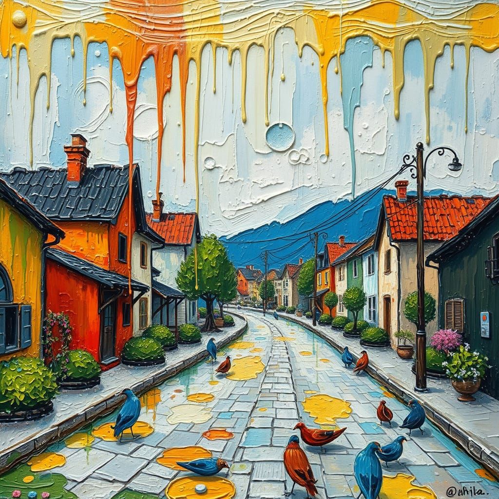 Paint of dripping in a quiet town   by @Steve Dufour