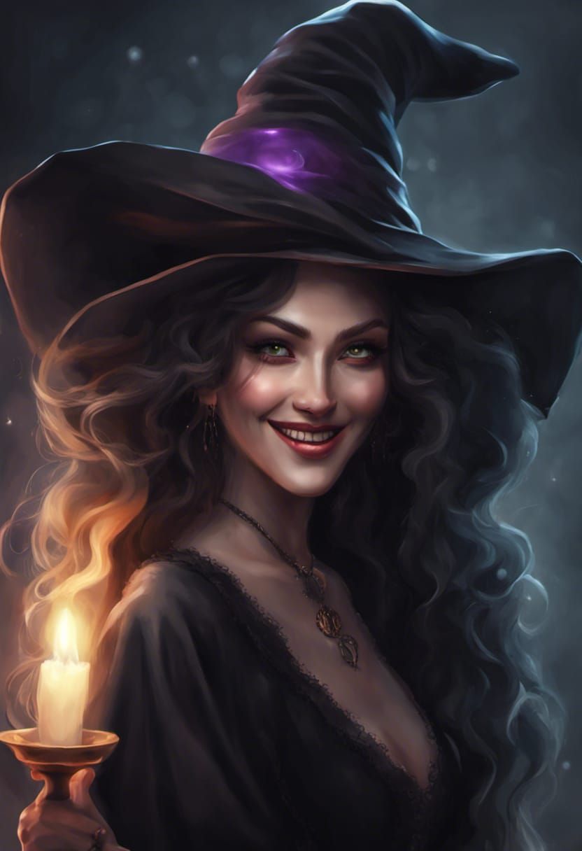 Beautiful witch smiling realistic dark fantasy - AI Generated Artwork ...