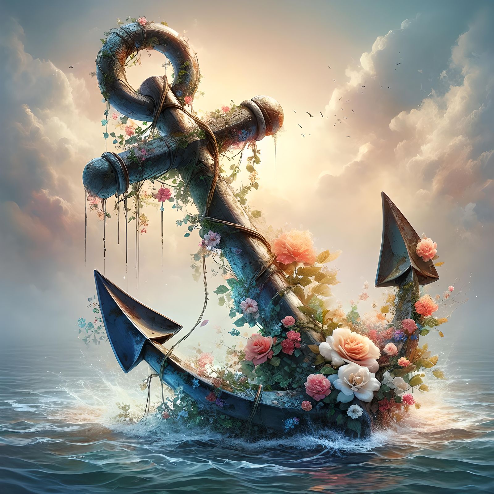 "We remember you" Anchor with flowers