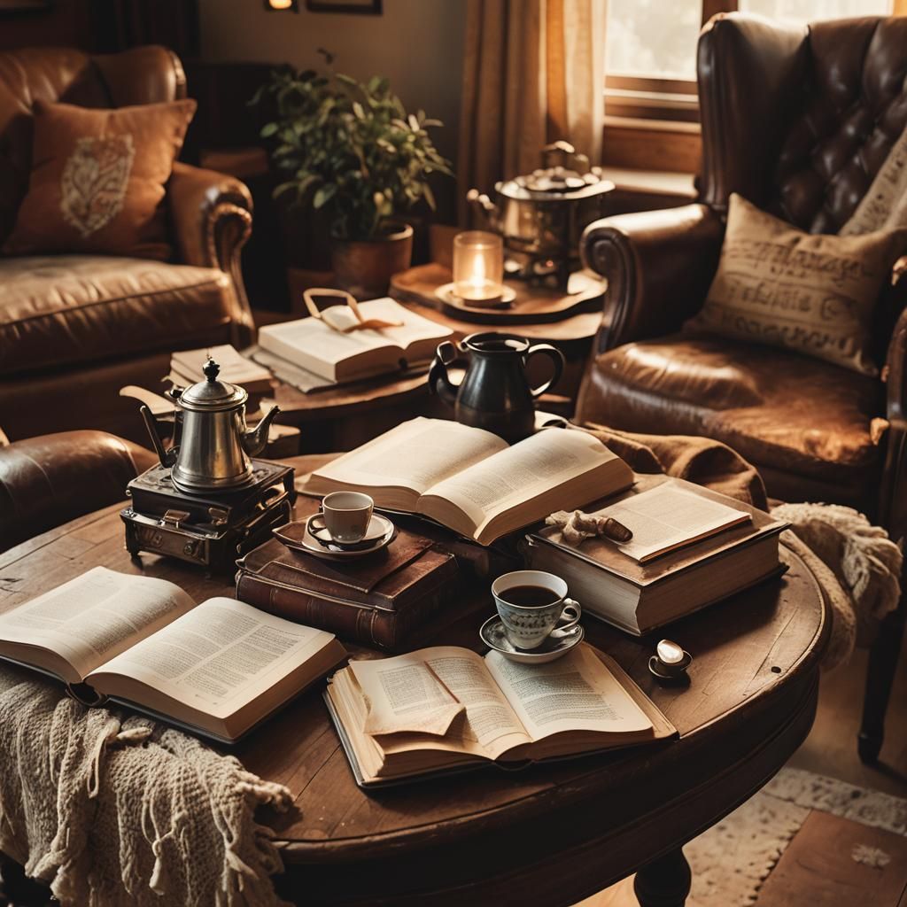 Cozy Study with Vintage Treasures in Cinematic Style