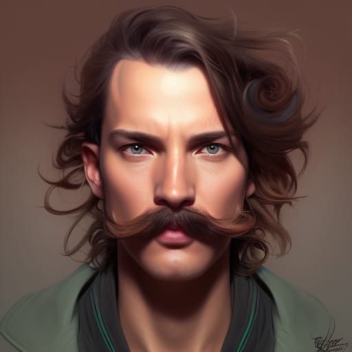 mustache photorealistic hyperdetailed head and shoulders por...