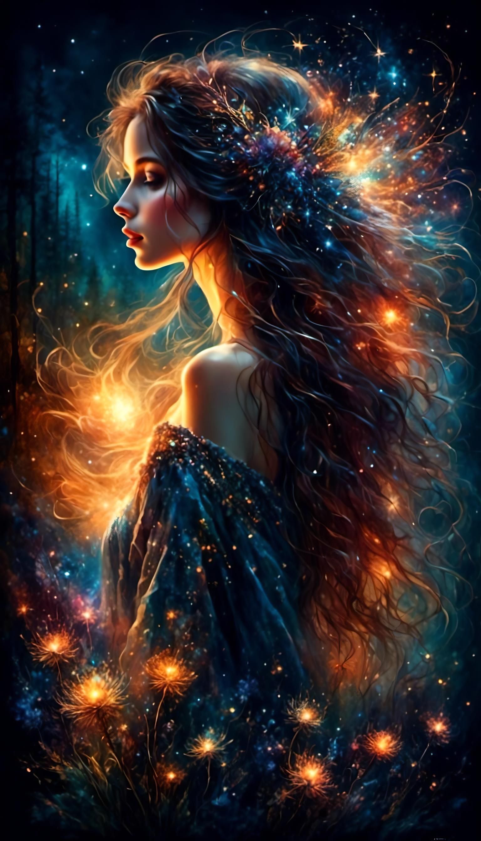 She walks in starlight in another world.  by @Rietpetiet 