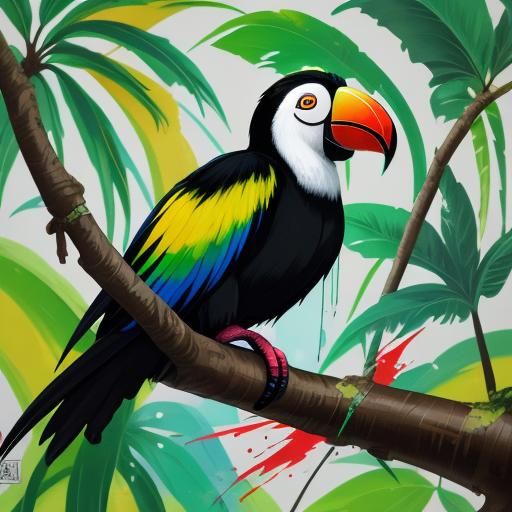 toucan on a branch in a tree in the forest