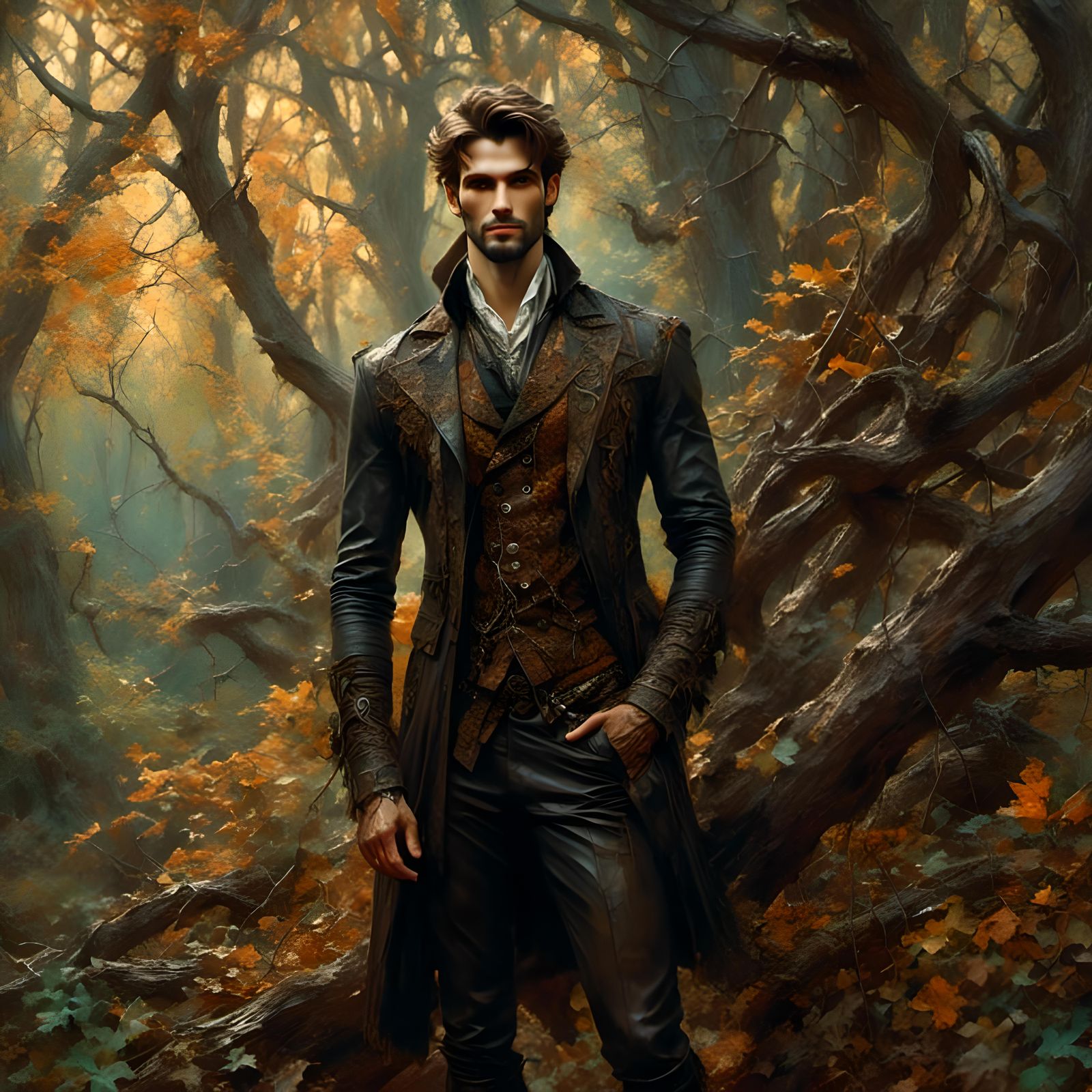 Romantic Fantasy Book Cover: Handsome Man in Forest