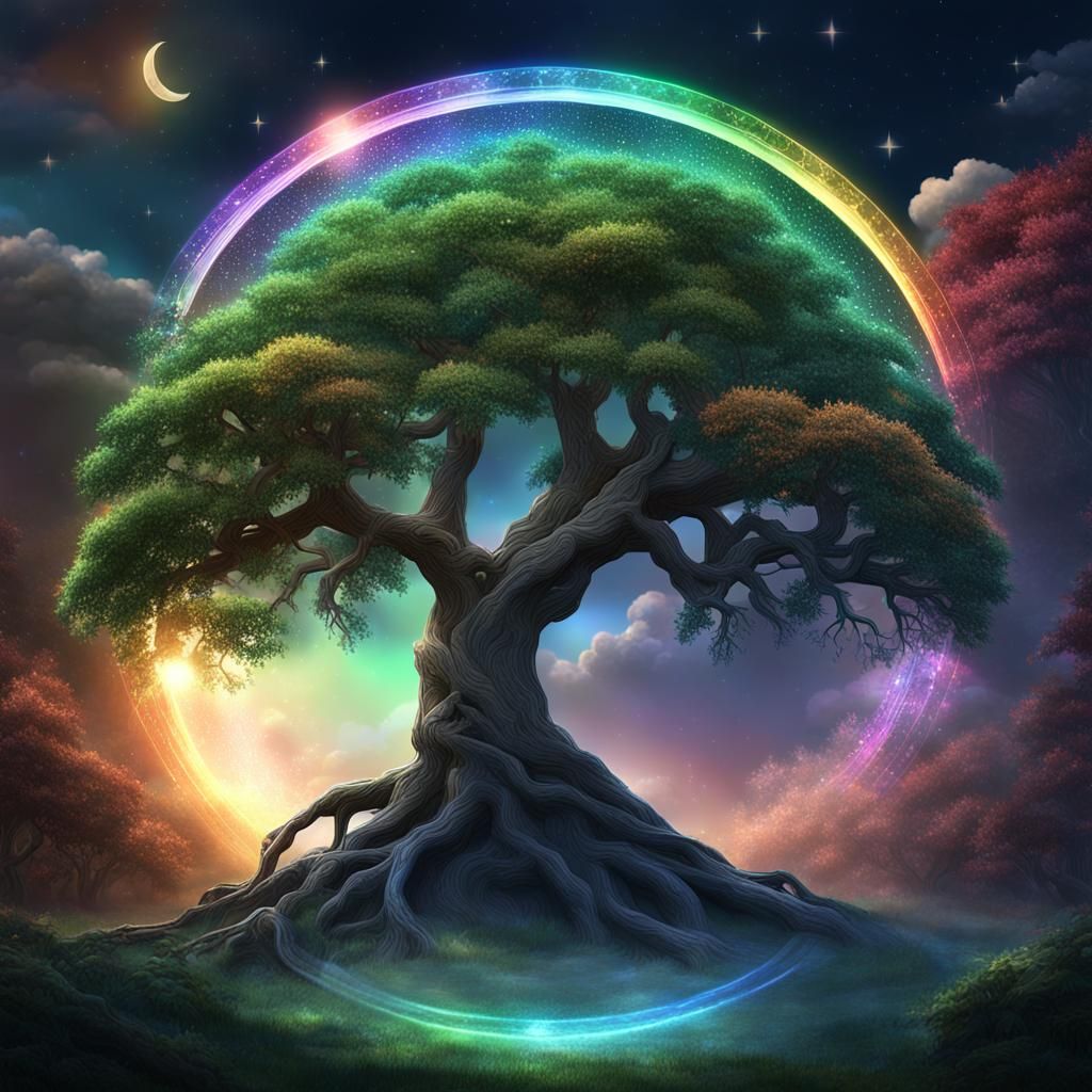 Crystal Tree with Rainbow Halo, Fantasy Concept Art