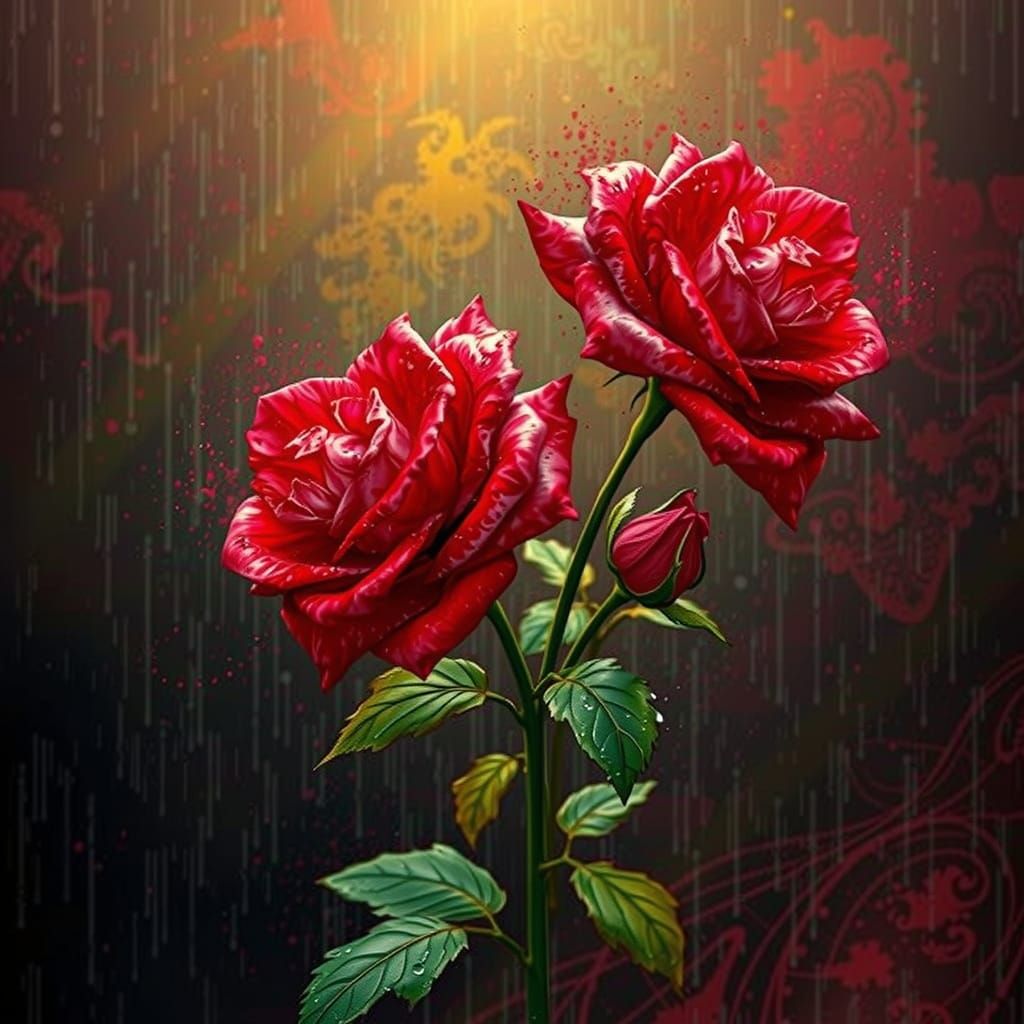 Shimmering Roses Bloom at Night: Grunge Splash Palette