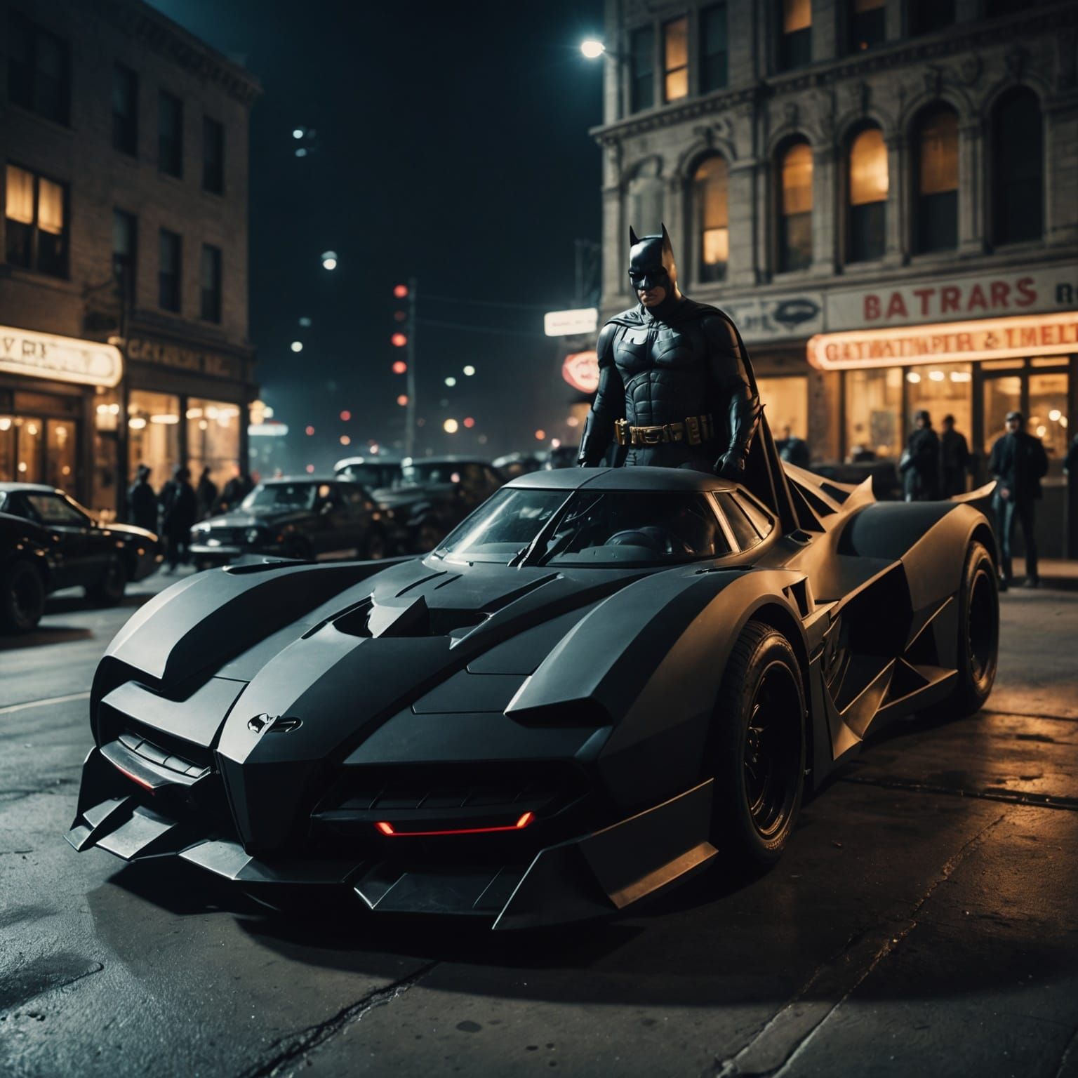 Batman entering the Batmobile