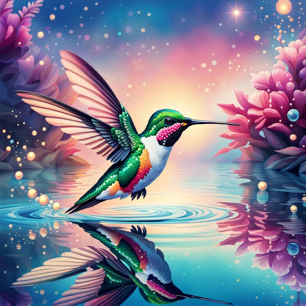 Hummingbird Over Reflective Water