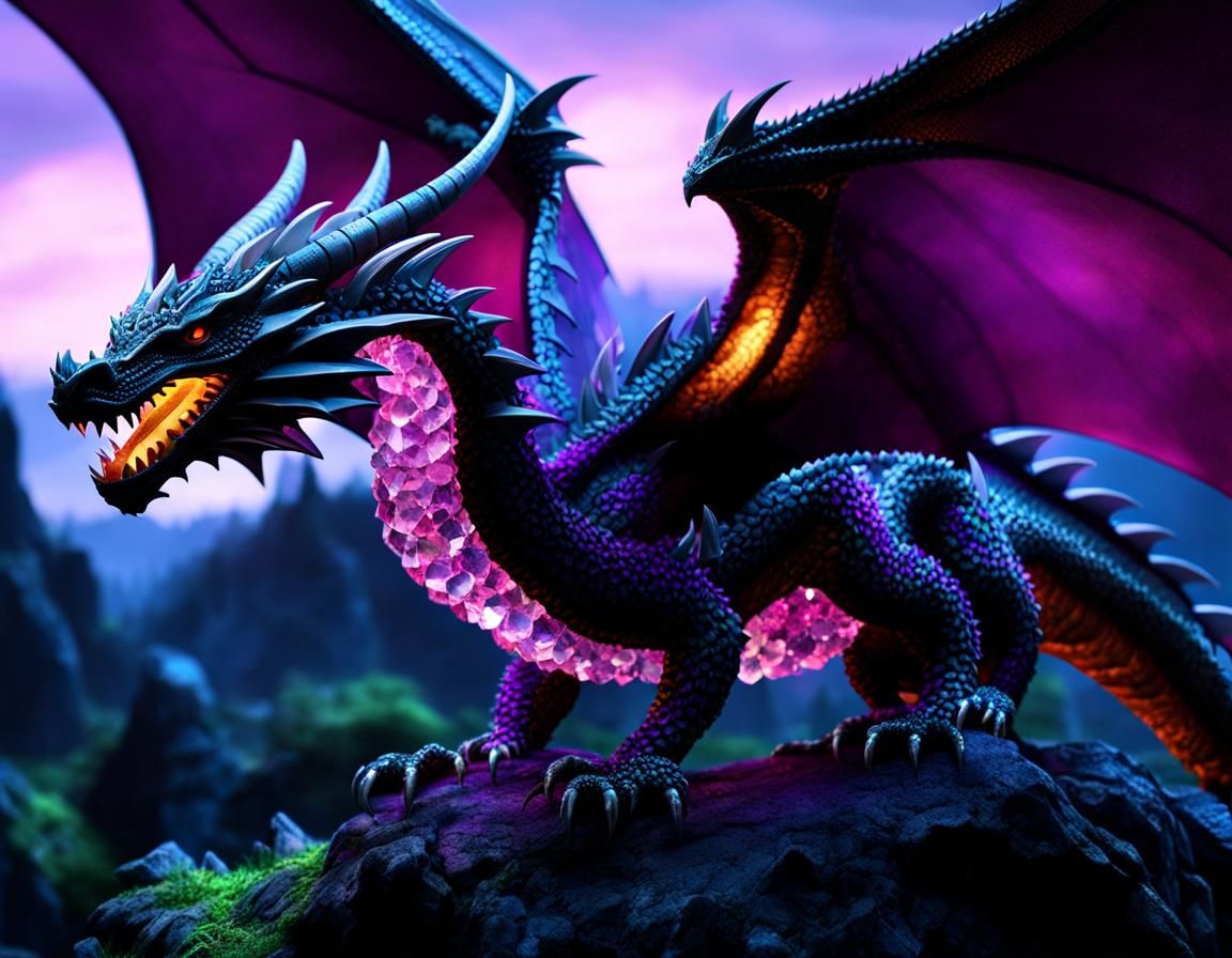 Purple Crystal Dragon On A Mountain - Ai Generated Artwork - Nightcafe 