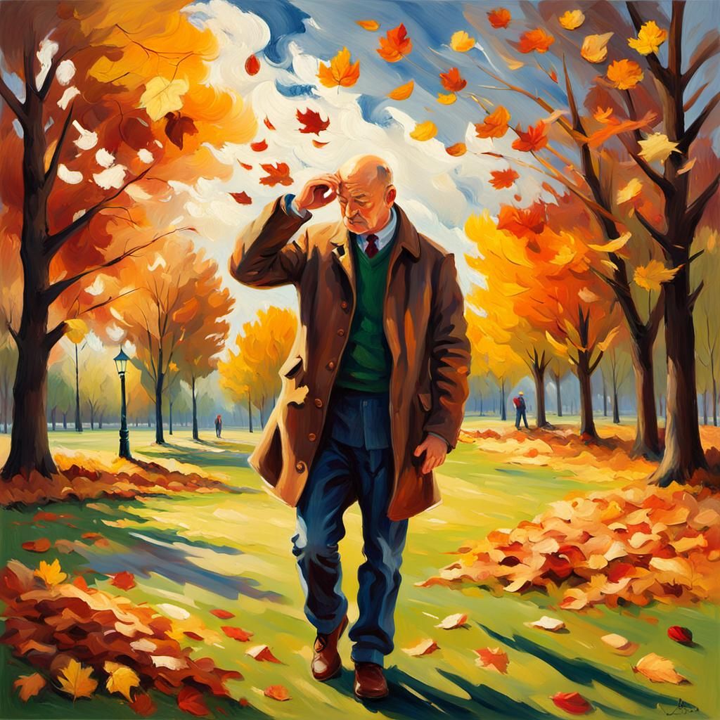 In a park, in autumn.