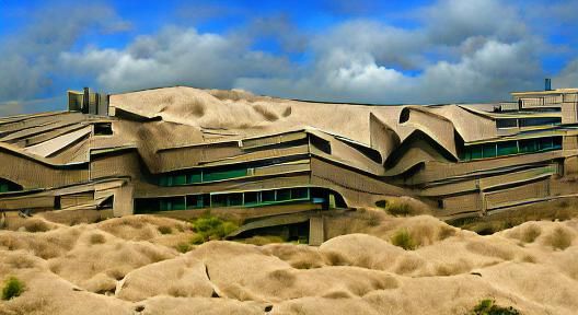 Rocky Windswept Sand Dune Sci-Fi Brutalist Architecture