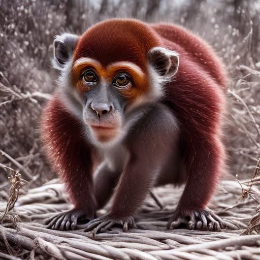 Majestic Japanese Macaque in a Serene Hudson River School La...