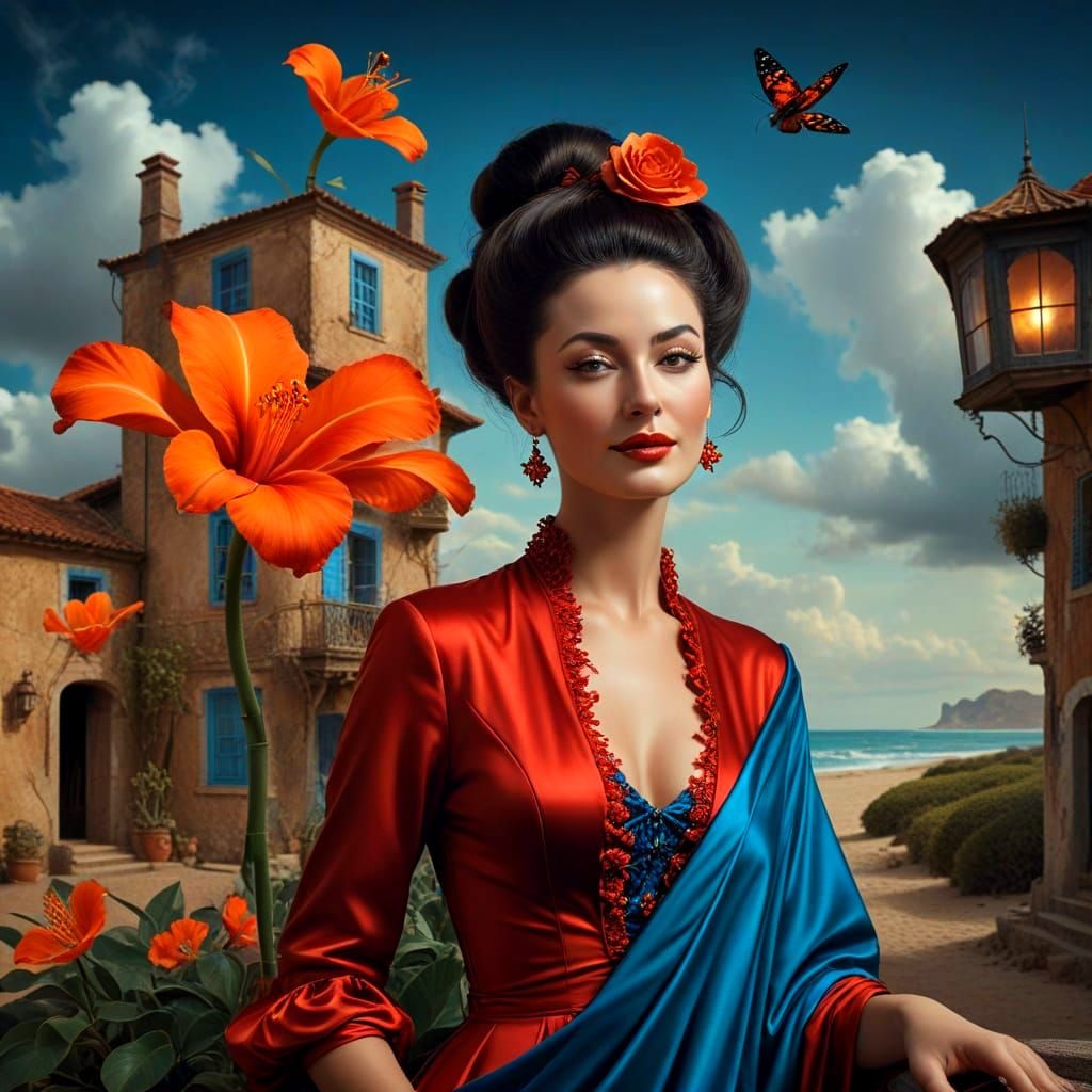Surrealistic Portrait of a Charismatic Lady in Exotic Attire