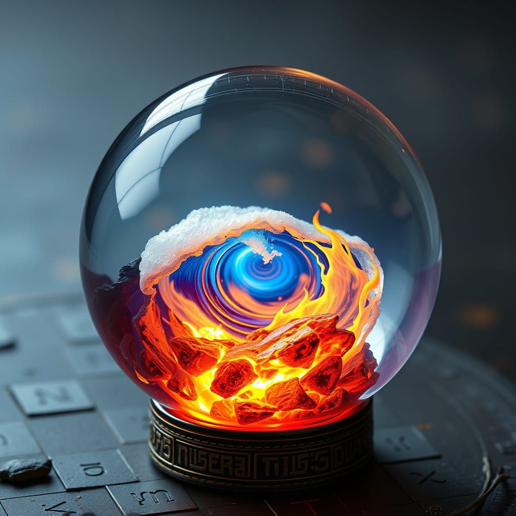 Surreal Crystal Orb Blends Lava and Ocean in Perfect Balance