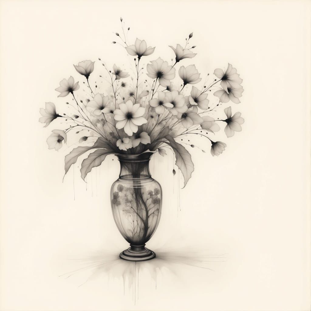 Flowers in a vase <lora:Charcoal magic2:1.0> charcoal ink