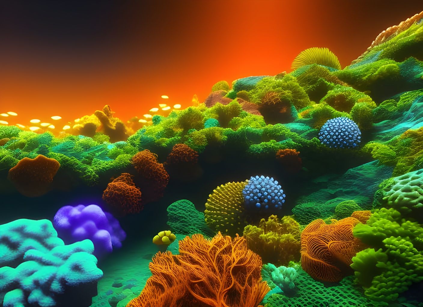 underwater microbes and fungi, seaweed; mandelbulb3D, quilling