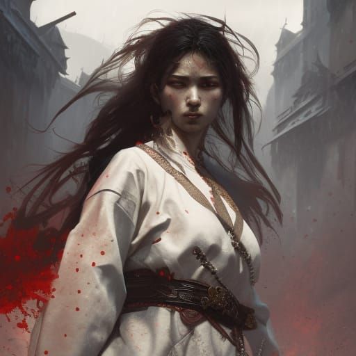 caucassian women. blood. samurai sword. angry. masterpiece, ...