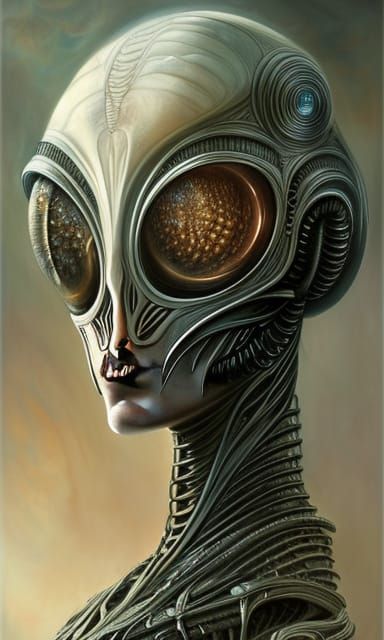 Alien, intricate, portrait, obsidian and ivory, by Karol Bak sinister ...