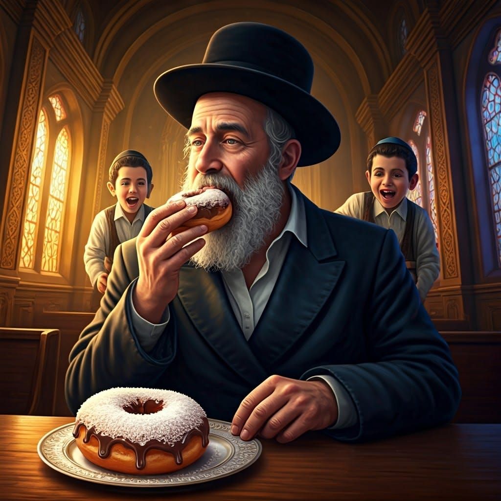 Ultra-Orthodox Rabbi Indulges in Sufganiyot in Whimsical Syn...