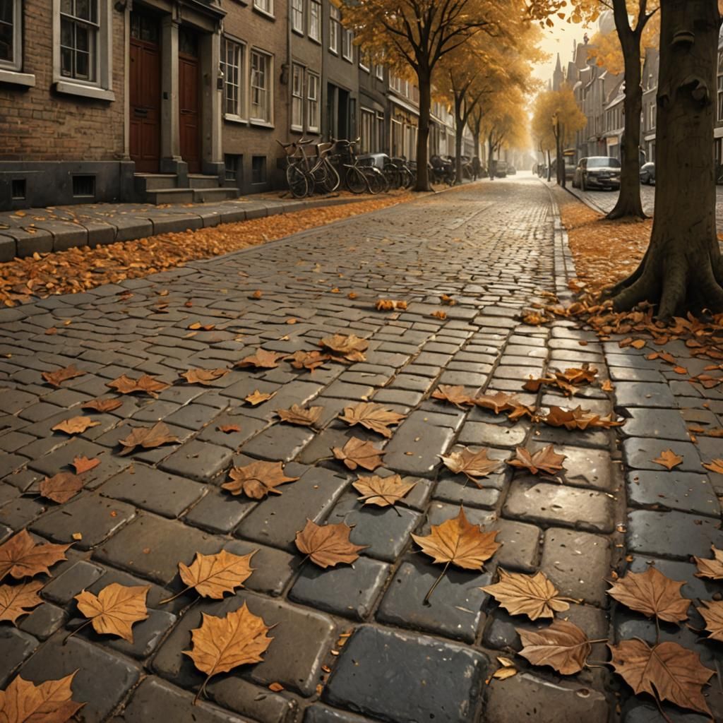 Leaves in Fall, a Sunny Morning in Delft, the South Holland.