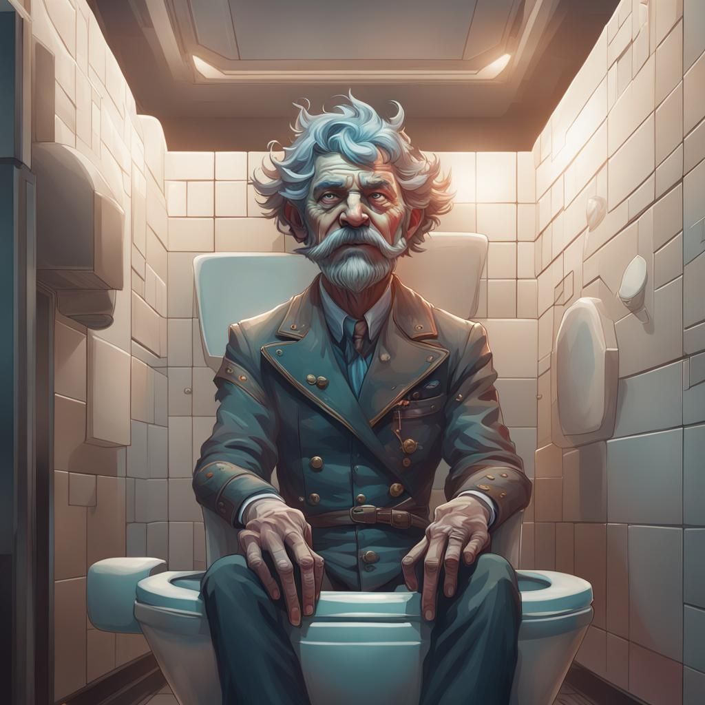 toilet with head sticking out