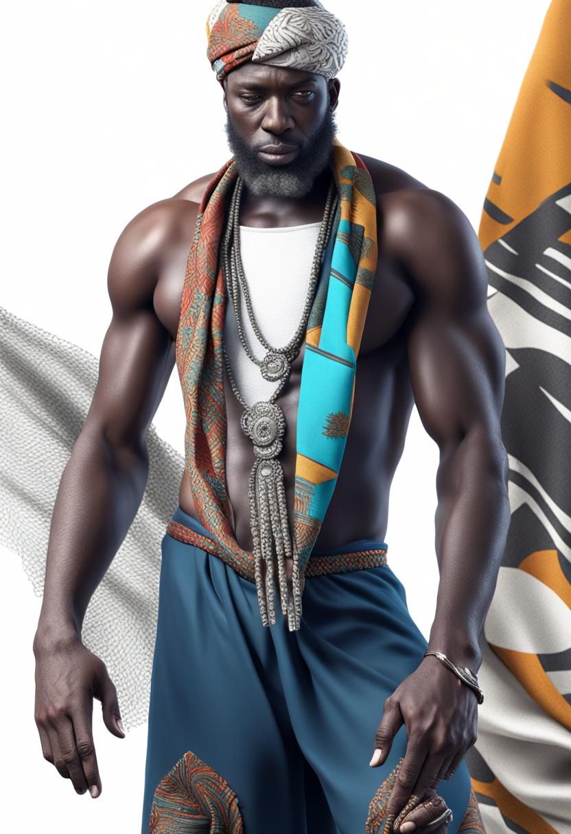 android black man with african turban and african fabrics en...