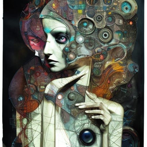 Surreal Woman Portrait in Mixed Media Style